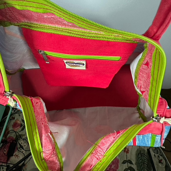 SALLY HUSS Colorful Sea Life Striped Print Bag Tote Large Weekender Duffel Charm - Picture 8 of 14